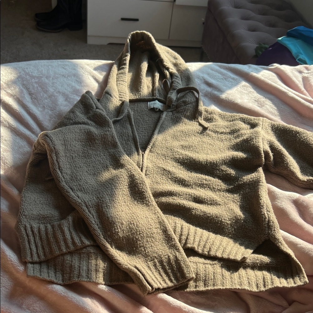 Pink Rose Tan Hooded Cardigan